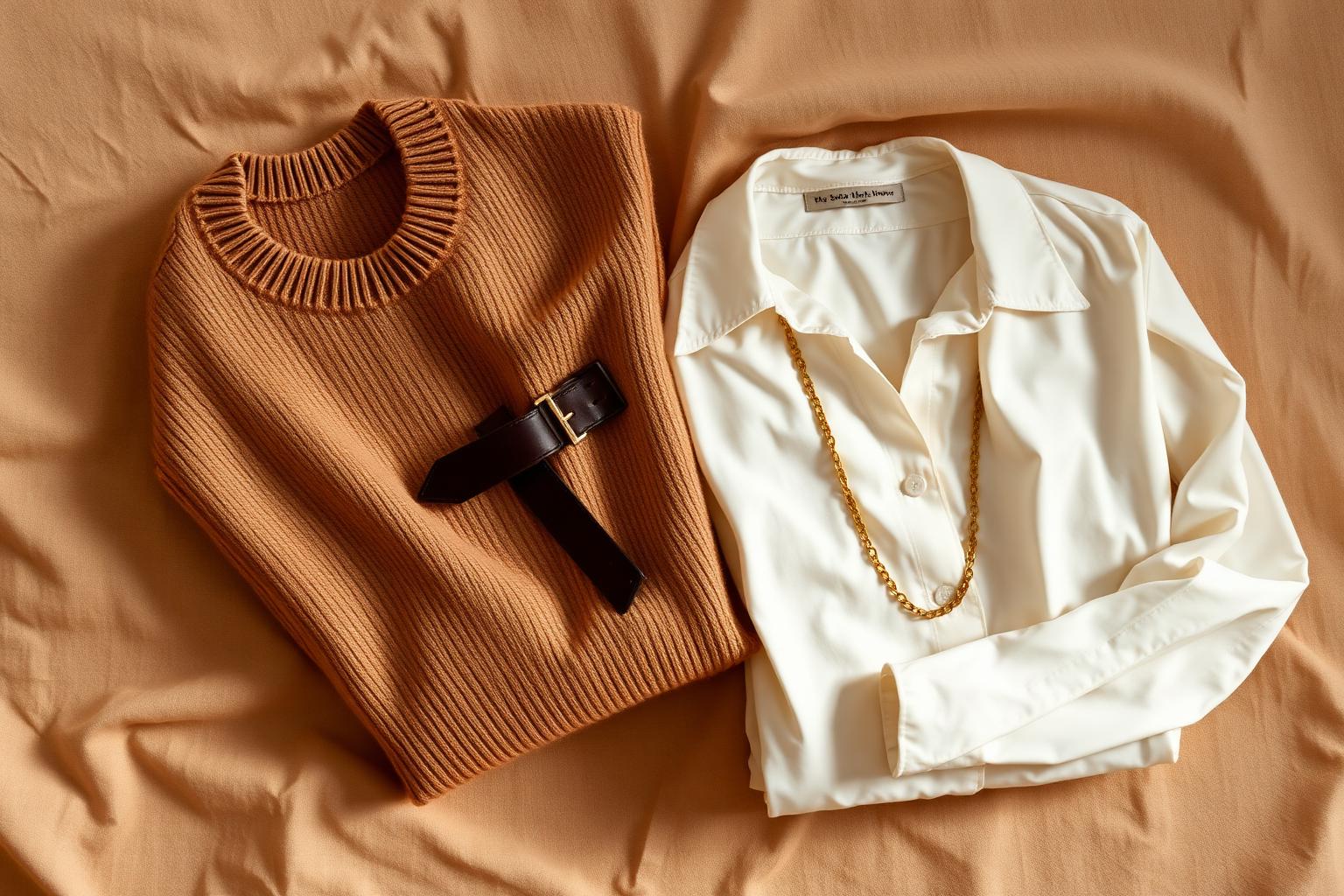 Flat lay of folded luxury garments